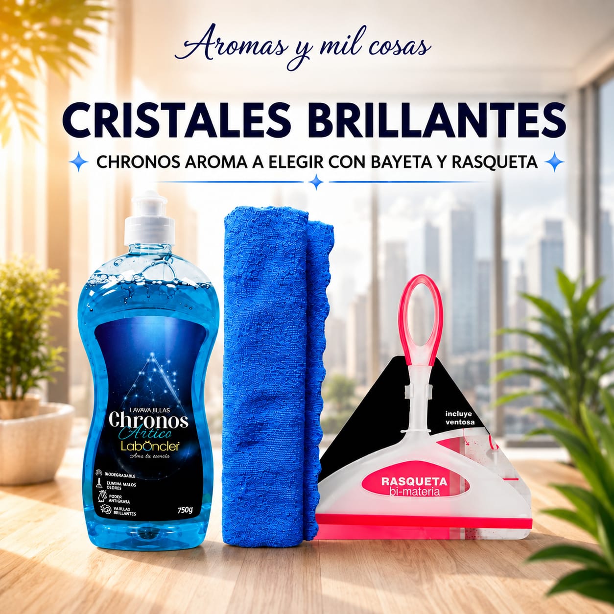 Pack Cristales Brillantes con Chronos, bayeta y rasqueta
