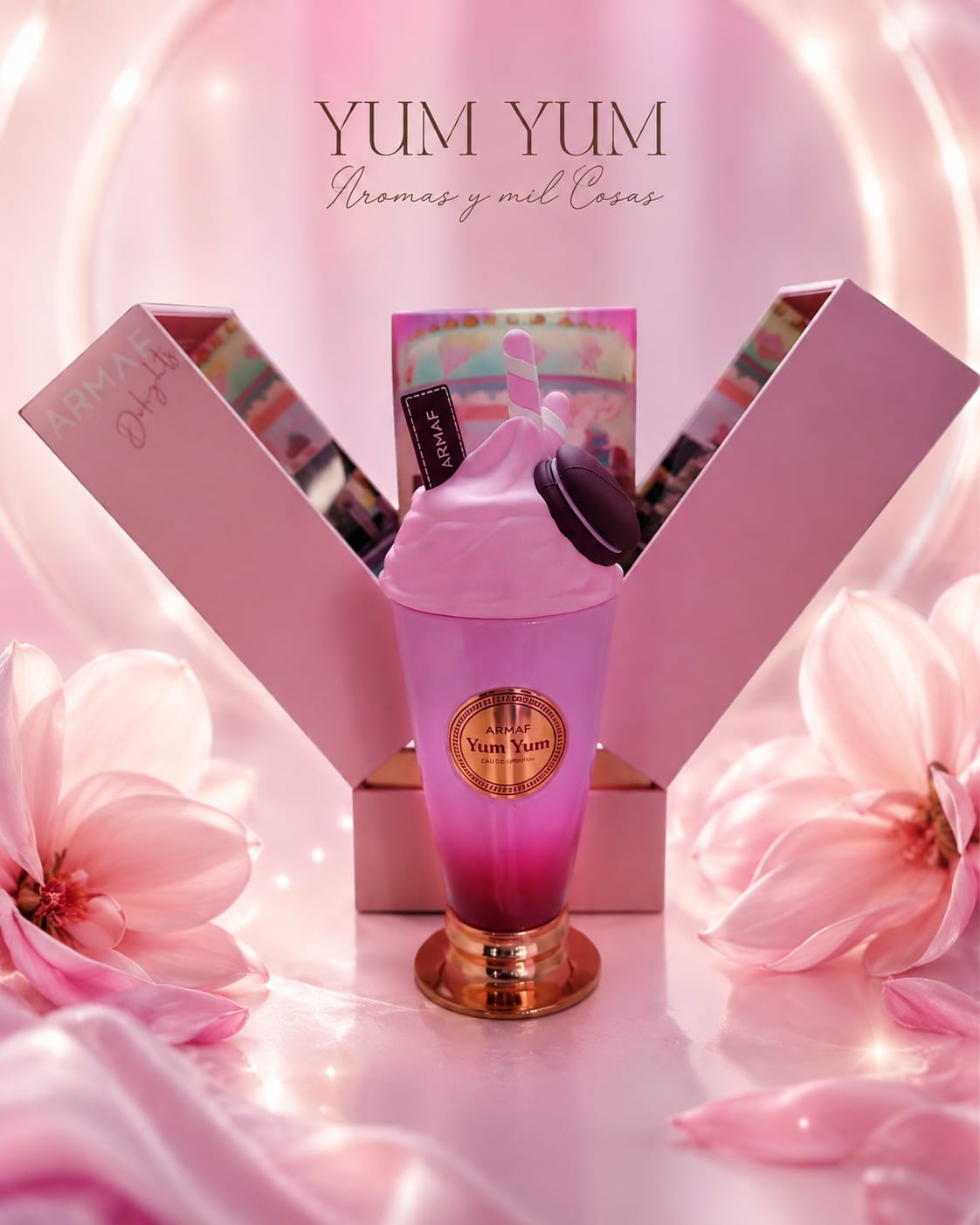 Perfume Armaf Yum Yum Eau de Parfum con frasco rosa y presentación original