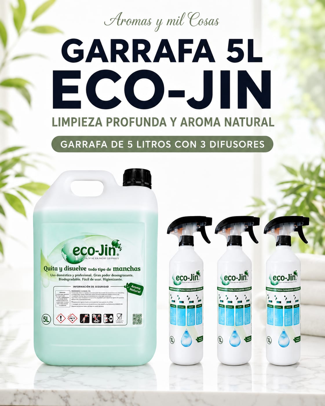 Eco-Jin 5 litros concentrado con 3 vaporizadores para preparar distintas diluciones