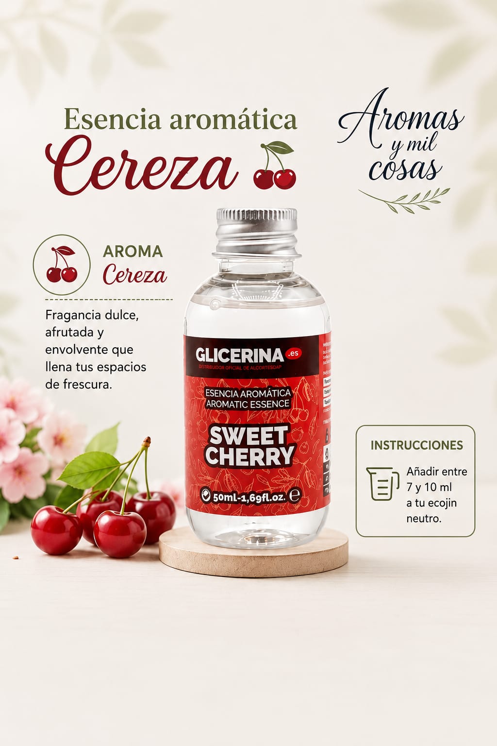 Esencia aromática cereza para Eco-Jin neutro de Aromas y Mil Cosas