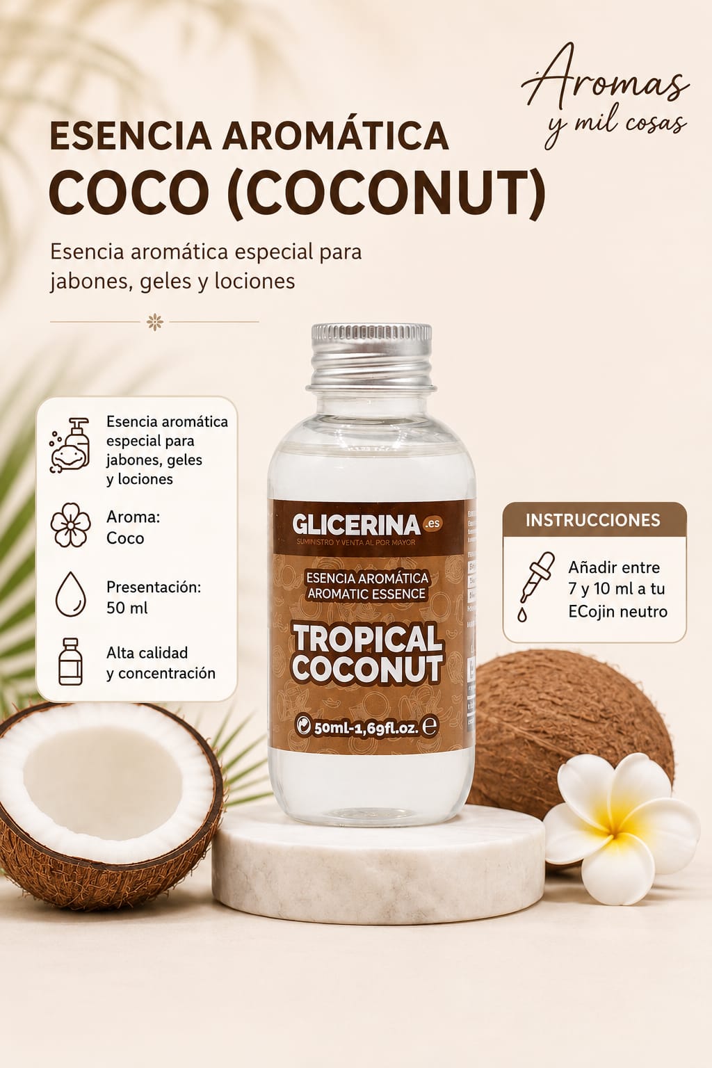 Esencia aromática coco para Eco-Jin neutro de Aromas y Mil Cosas