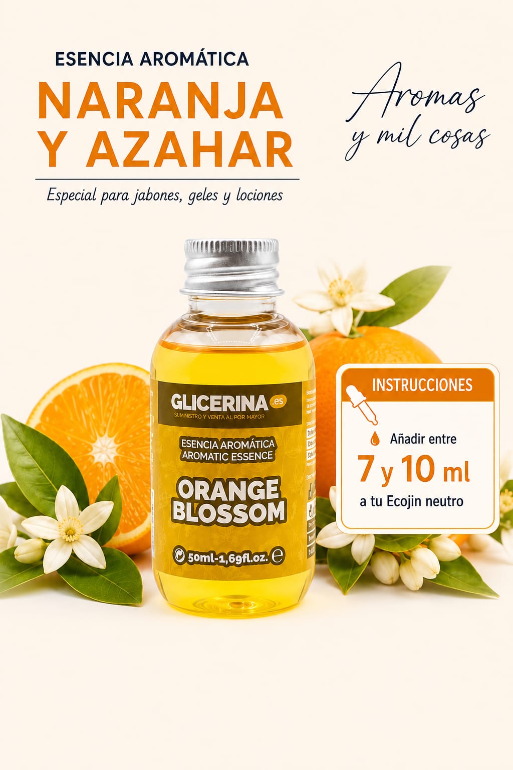 Esencia aromática naranja y azahar para Eco-Jin neutro de Aromas y Mil Cosas