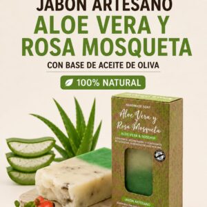 Jabón Artesano Aloe Vera y Rosa Mosqueta 100gr con Base de Aceite de Oliva