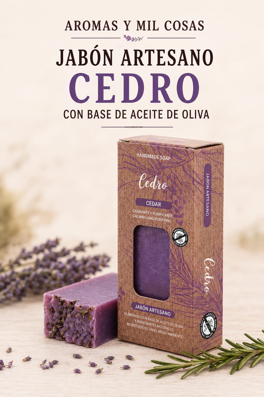 Jabón Artesano Cedro 100gr con Base de Aceite de Oliva