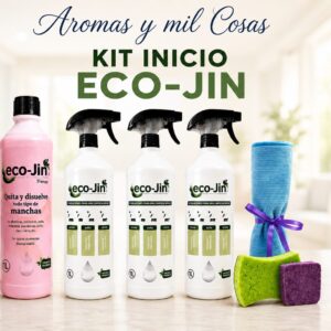 Kit Inicio Eco-Jin Laboncler con limpiador concentrado, 3 difusores, bayeta y estropajos