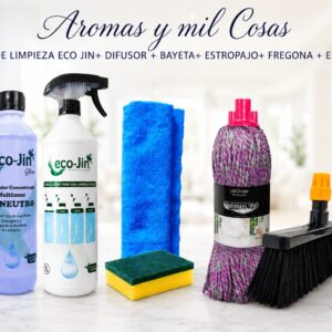 Kit de limpieza Eco-Jin con difusor, bayeta, estropajo, fregona y escoba a elegir