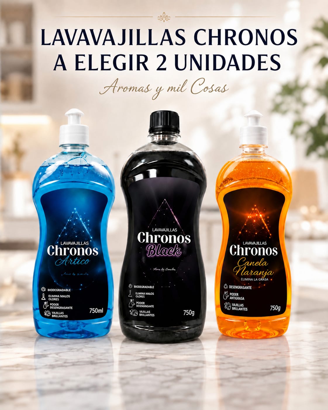 Pack de 2 Lavavajillas Chronos Laboncler a elegir entre Ártico, Black y Canela Naranja, formato 750 g cada unidad.