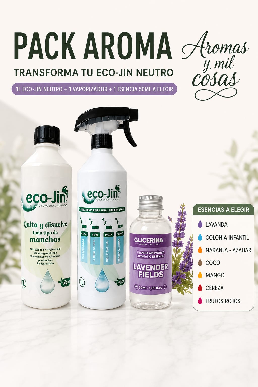 Pack aroma Eco Jin neutro con vaporizador y esencia a elegir