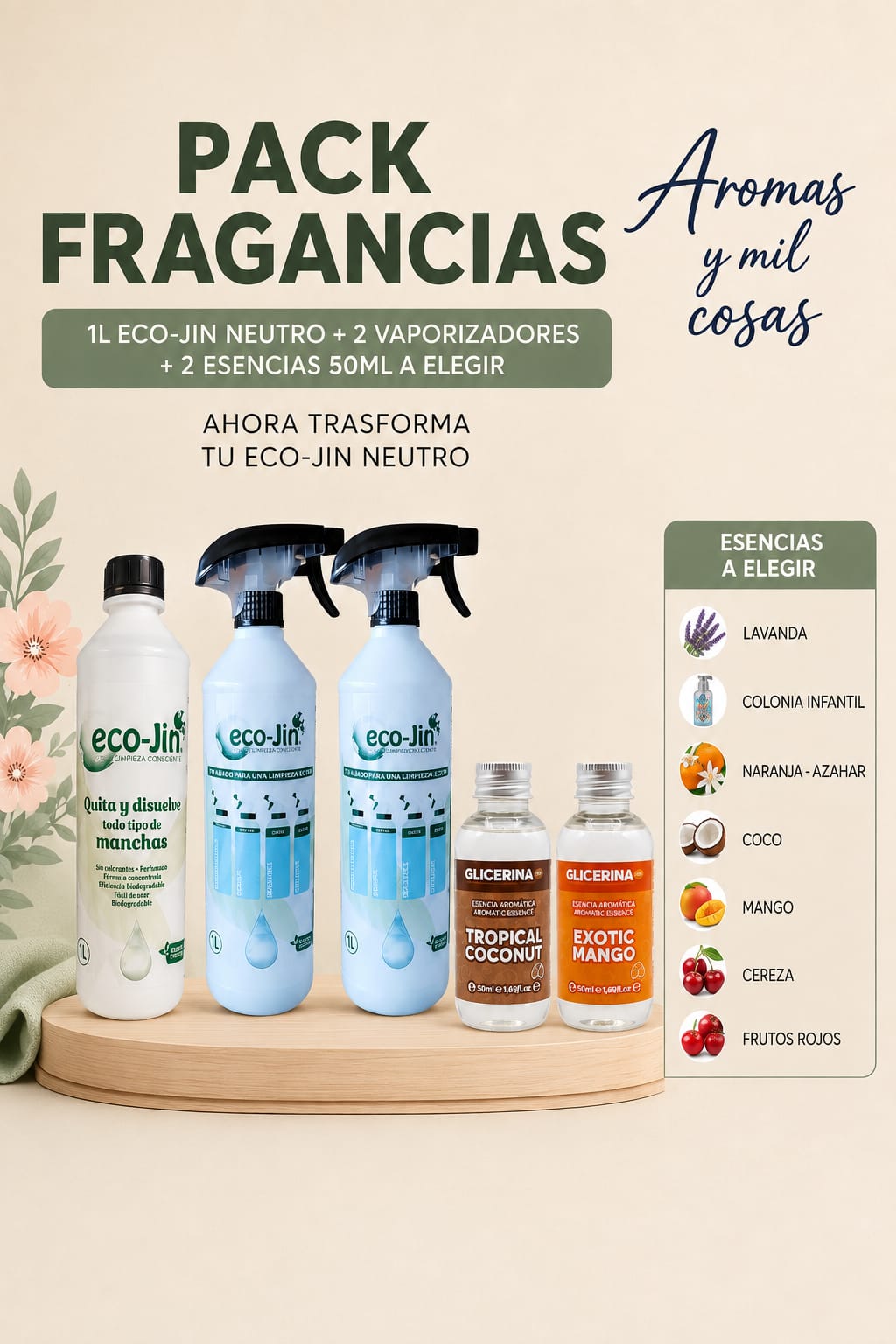 Pack fragancias Eco-Jin neutro con 2 vaporizadores y 2 esencias a elegir