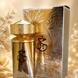 Perfume Paris Corner Khair Felicity Eau de Parfum 100 ml con frasco dorado y caja original