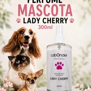 Perfume para mascotas Lady Cherry 300 ml Laboncler con fragancia dulce para perros y gatos.