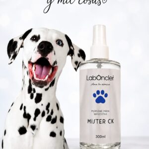 Perfume para mascotas Mister CK 300 ml Laboncler con fragancia para perros y gatos.
