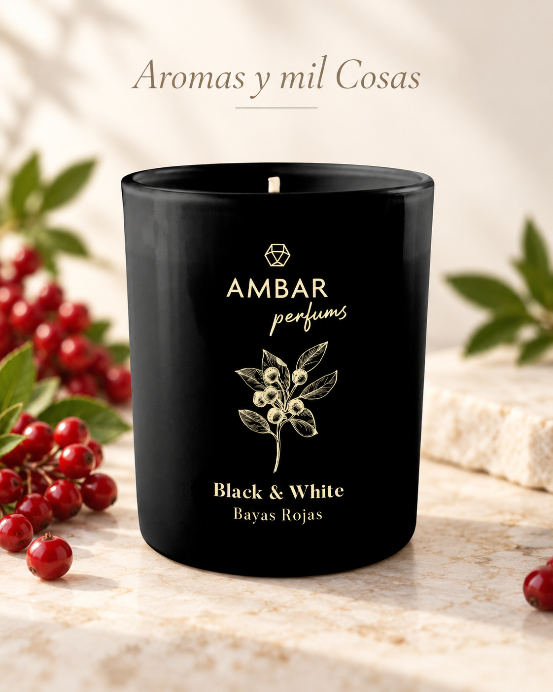 Vela Perfumada Black & White Bayas Rojas 125 g – Ámbar Perfums