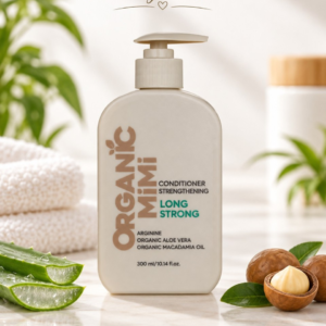 Acondicionador fortalecedor Organic Mimi Long Strong con arginina, aloe vera y aceite de macadamia