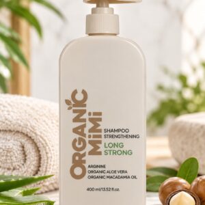 Champú fortalecedor Organic Mimi Long Strong con arginina, aloe vera y aceite de macadamia