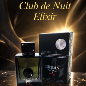 Perfume Club de Nuit Urban Man Elixir de Armaf con su caja original, presentado sobre fondo elegante y luminoso para tienda online.