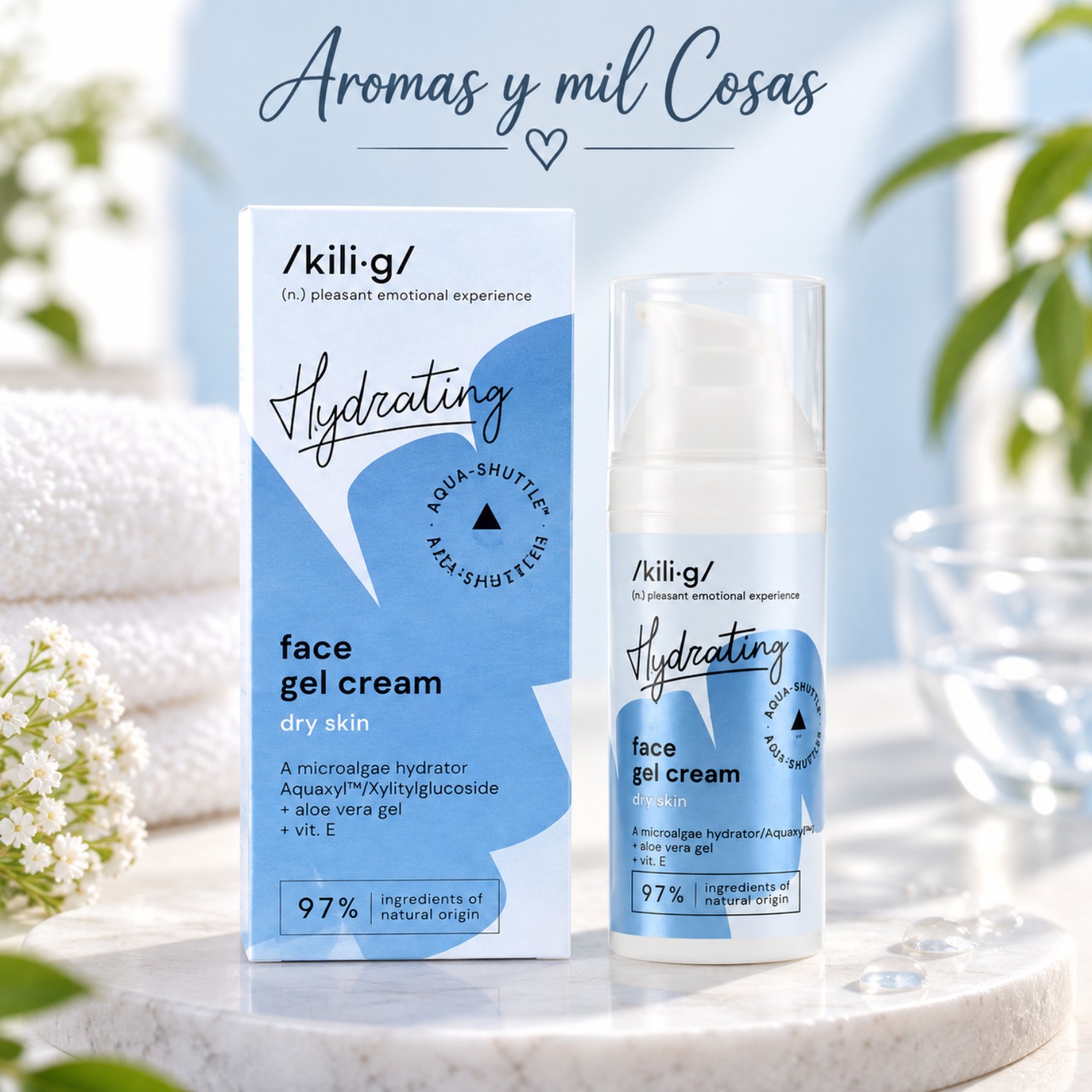 Crema gel facial KILIG Hydrating para piel seca con Aquaxyl, aloe vera y vitamina E
