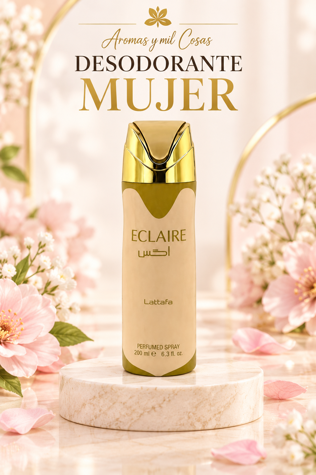 Desodorante Eclaire Lattafa 200 ml perfume body spray para mujer de Aromas y mil Cosas
