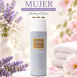 Desodorante Musamam White Intense de Lattafa 200 ml, perfumed spray femenino con envase blanco y gris.