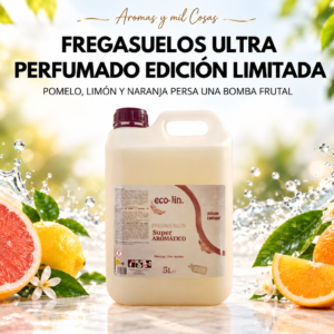 Fregasuelos ultra perfumado edición limitada Eco-Jin 5 litros con aroma cítrico de pomelo, limón y naranja persa.