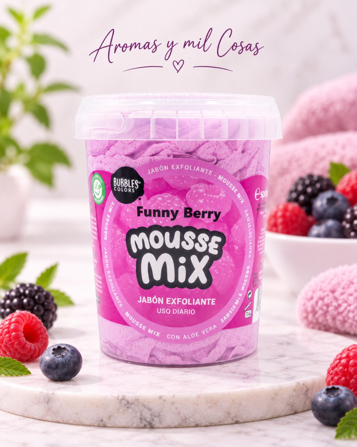 Jabón exfoliante Mousse Mix Funny Berry con aloe vera