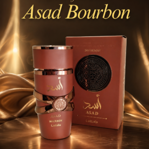 Perfume masculino Lattafa Asad Bourbon con su caja original, en presentación elegante para tienda online.