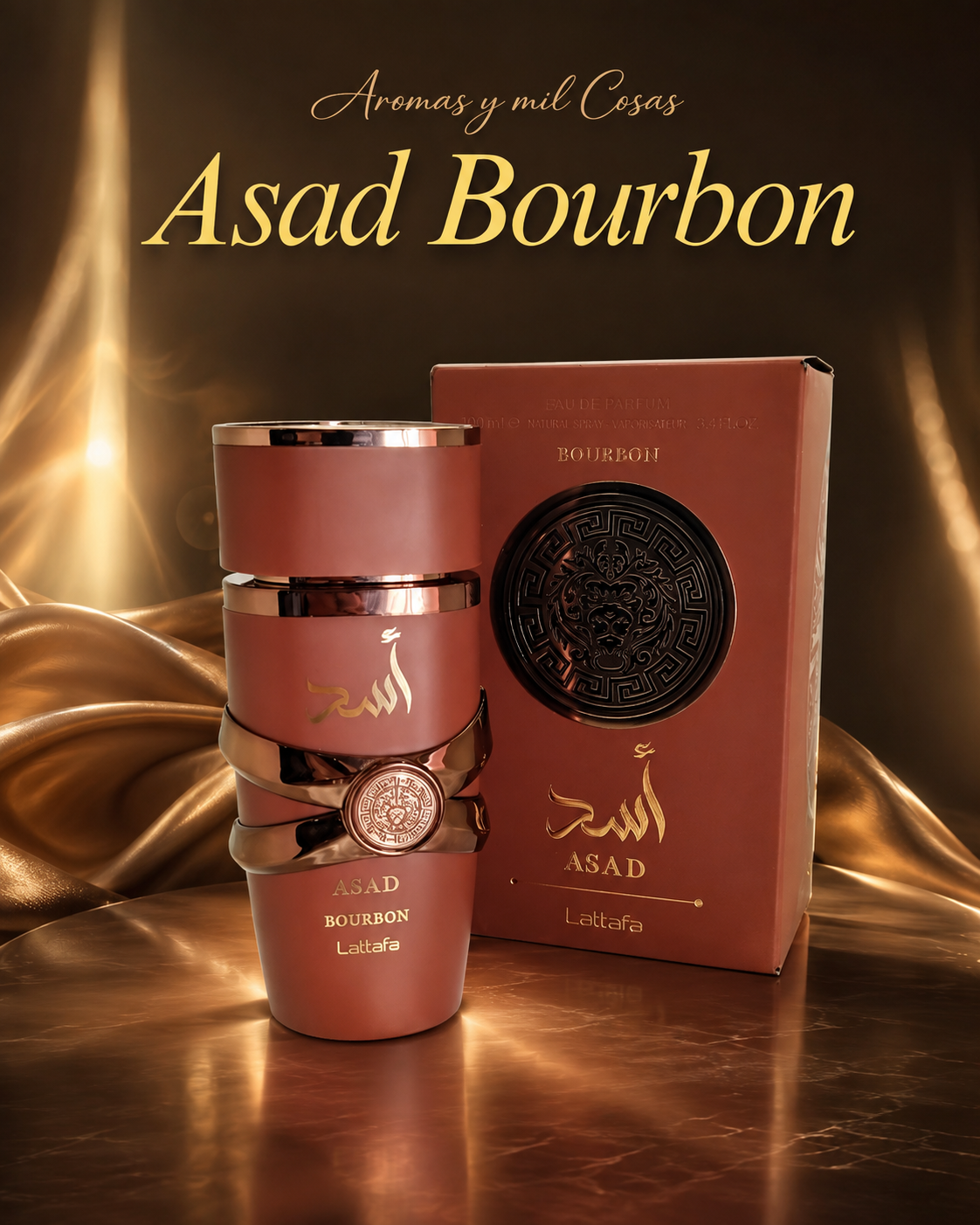 Perfume masculino Lattafa Asad Bourbon con su caja original, en presentación elegante para tienda online.