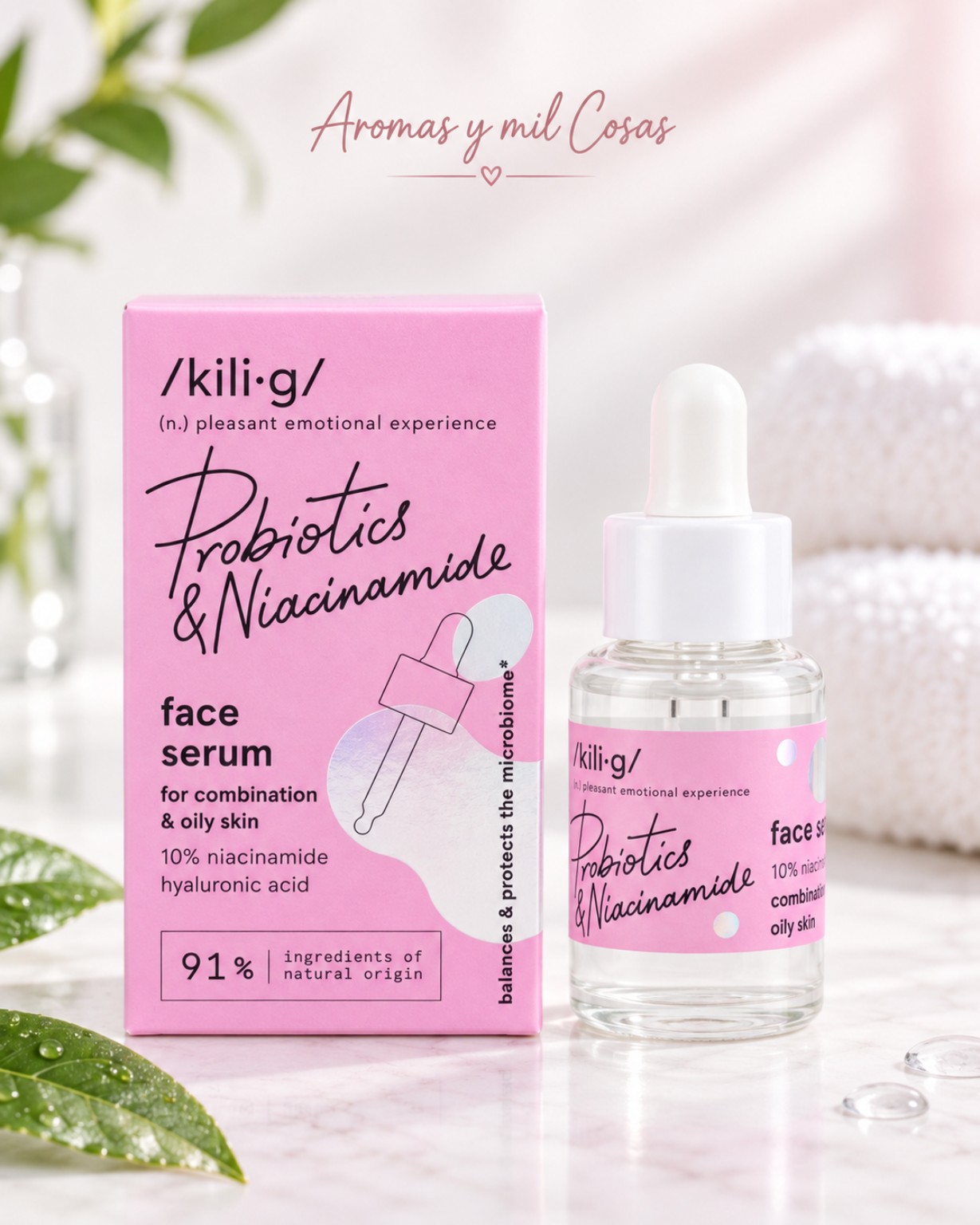 Sérum facial KILIG Probiotics & Niacinamide con 10% niacinamida y ácido hialurónico